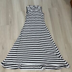 J Crew Navy and White Striped High Low Maxi Dress